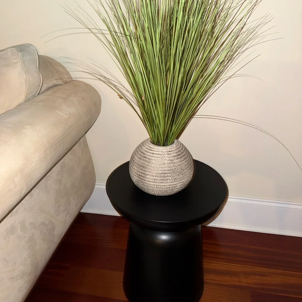Decorative Green Grass Arrangement in Textured White Vase